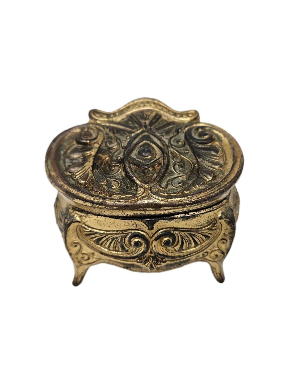 Antique Art Nouveau Brass Hinged Trinket Jewelry Box Casket 3.5” Marked # 103